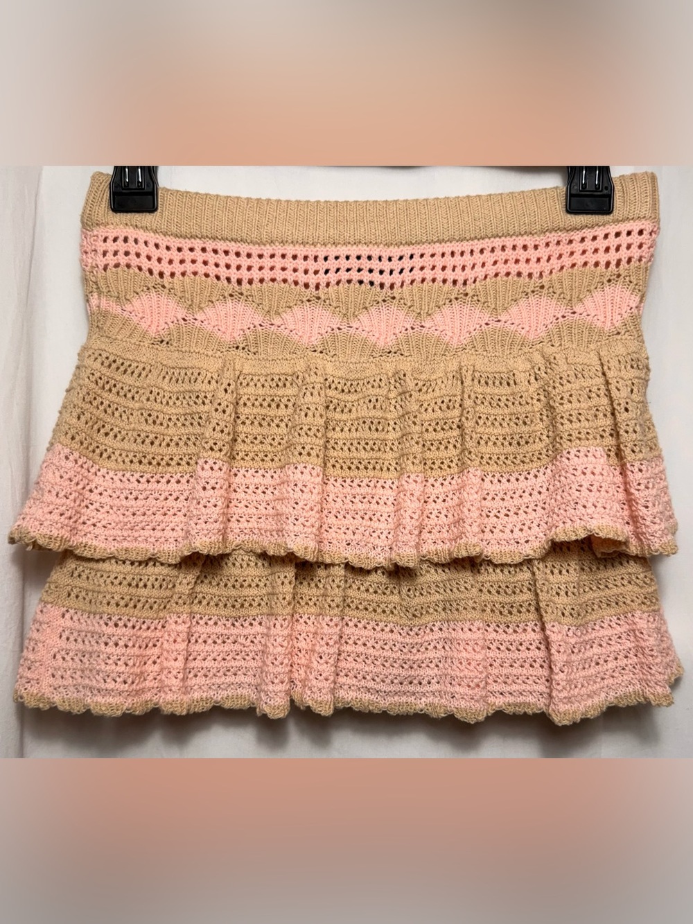 BLUE BLUSH Crochet Tiered Mini Skirt